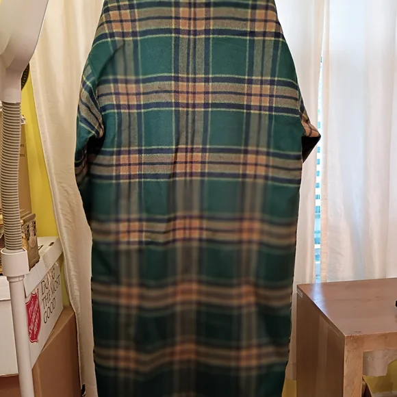 OAK + FORT Green and Brown Plaid Pea Coat - Picture 3 of 6